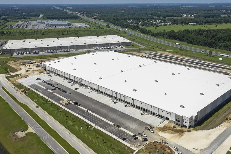 Amazon distribution center, aerial view